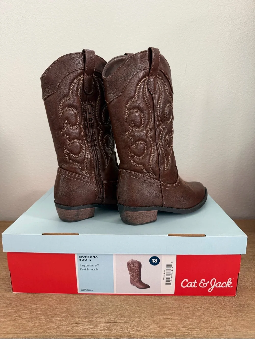 Cat & Jack Brown Embroidered Girls' Western Boots